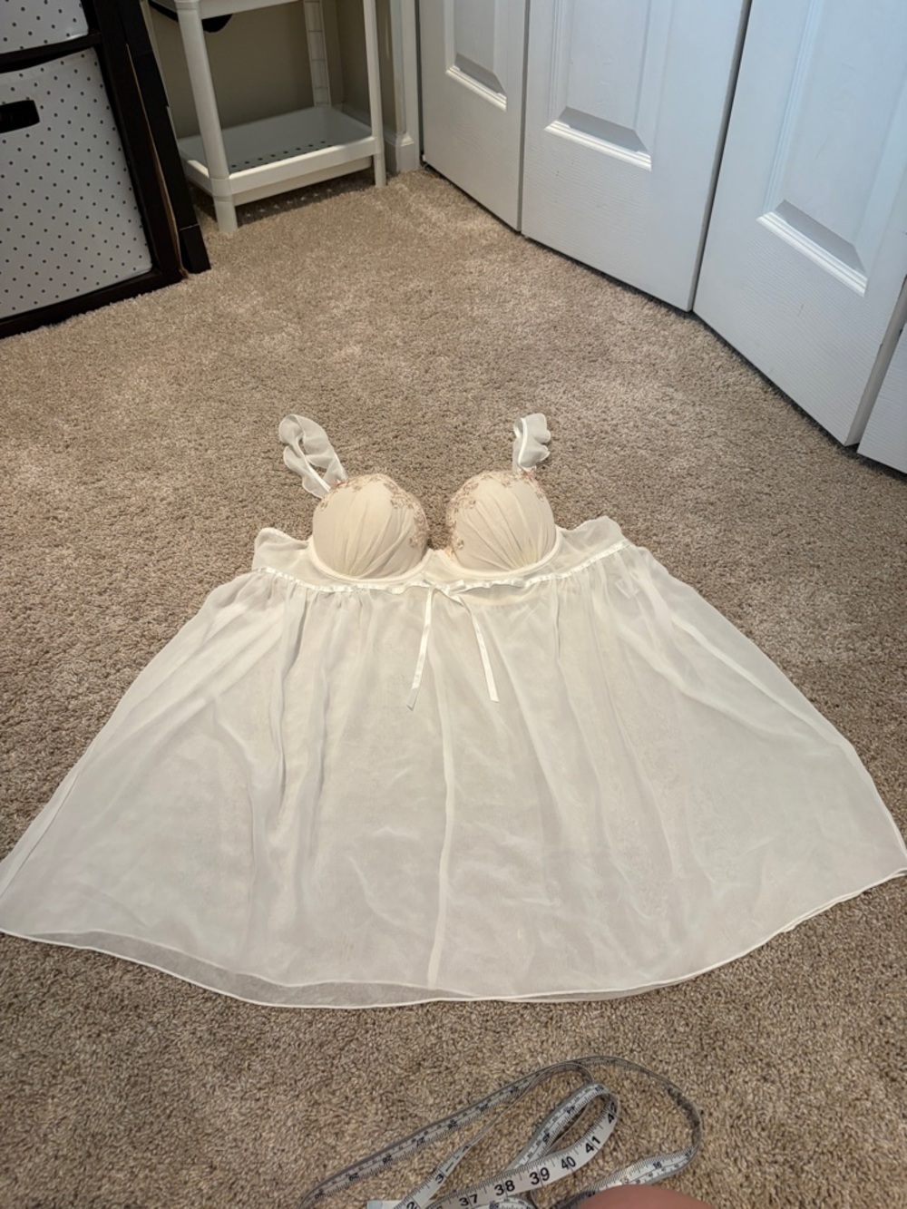 Linea Donatella Cream Sheer Babydoll Chemise with Lace Cups